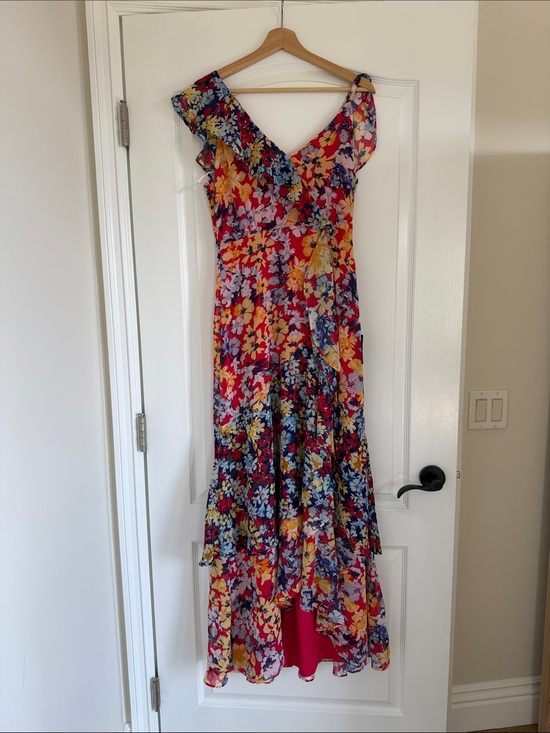 Lulus Dresses & Skirts - Lulu's Red Multi Floral Ruffle High-Low Maxi Dress
